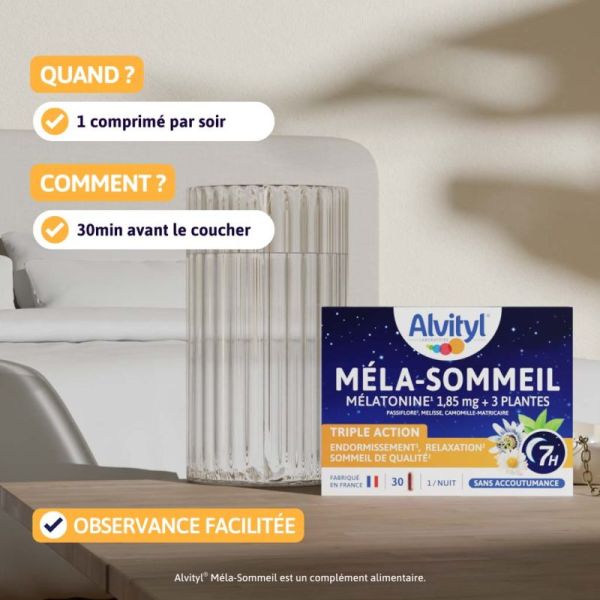 Alvityl Méla-Sommeil Nuit 30 Gélules - Endormissement, relaxation, sommeil de qualité