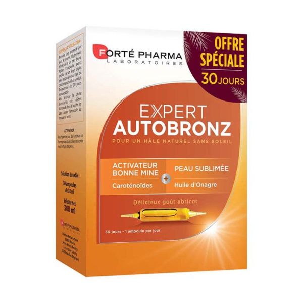 Forté Pharma Expert AutoBronz - 30 Ampoules - Effet Bonne Mine et Teint Sublimé