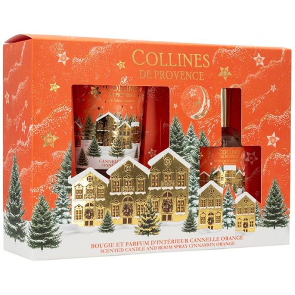 Collines de Provence Coffret Bougie de Noël 75 g + Parfum de Noël 50 ml Cannelle Orange