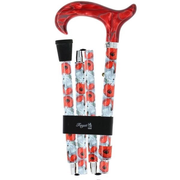 Cannes Fayet Canne de Marche Pliante & Réglable En Aluminium Motif Coquelicots