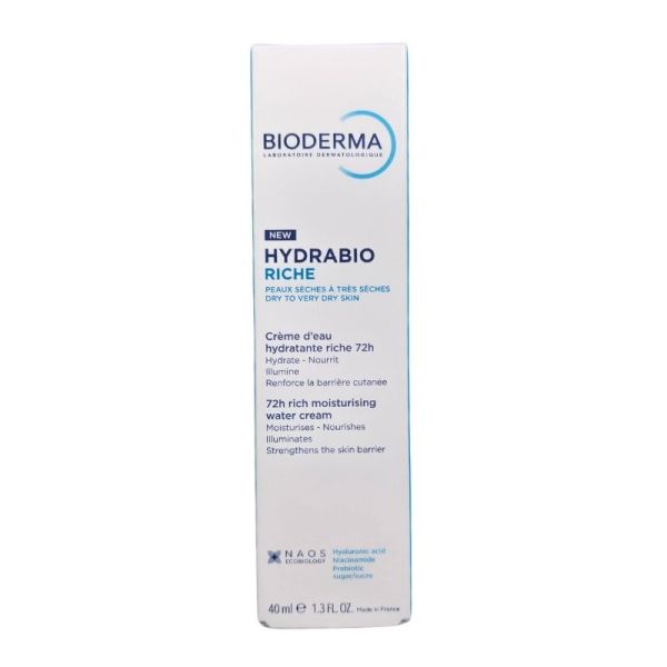 Bioderma Hydrabio Riche Crème d'Eau Hydratante 72h - 40 ml - Peaux sèches à très sèches