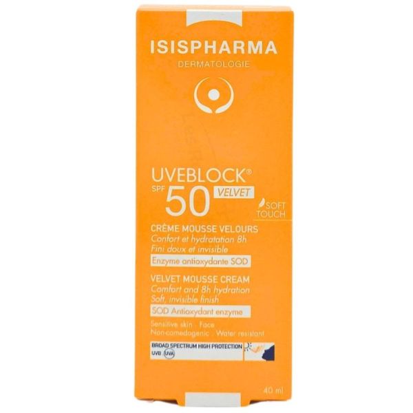 ISISPHARMA Uveblock Velvet SPF50 - 40ml – Crème mousse effet velours protection solaire invisible