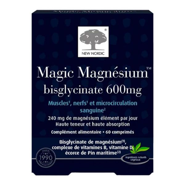 New Nordic Magic Magnésium Bisglycinate 600 mg - Muscles, Nerfs et Circulation - 60 Comprimés