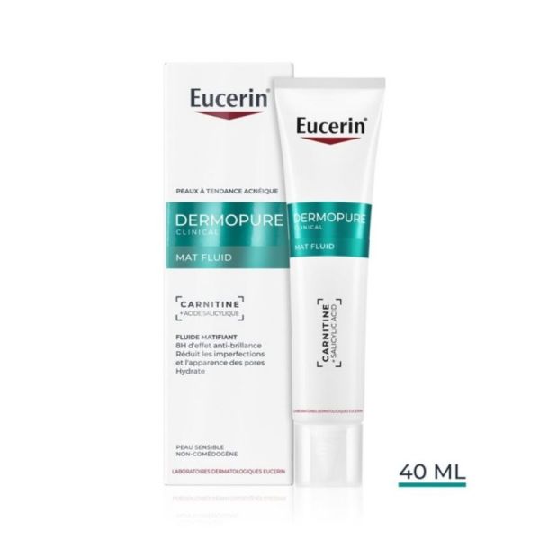 Eucerin DermoPure Mat Fluide Matifiant 40 ml - Effet anti-brillance 8h, réduit les imperfections, apaise les irritations