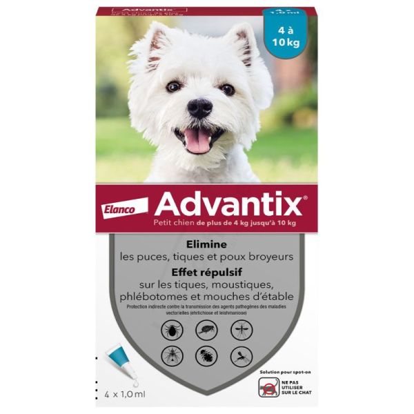 Elanco Advantix Antiparasitaire Petit Chien 4 à 10 kg - 4 pipettes