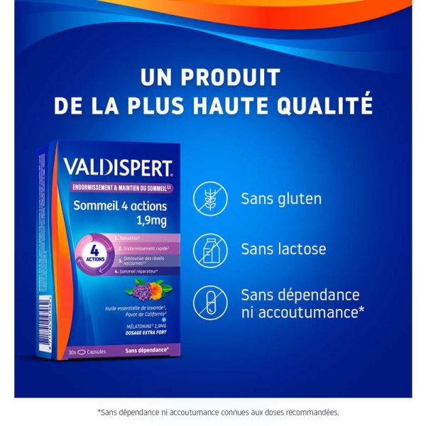 Valdispert Sommeil 4 Actions 1,9mg - 40 comprimés orodispersibles - Endormissement en 1 minute