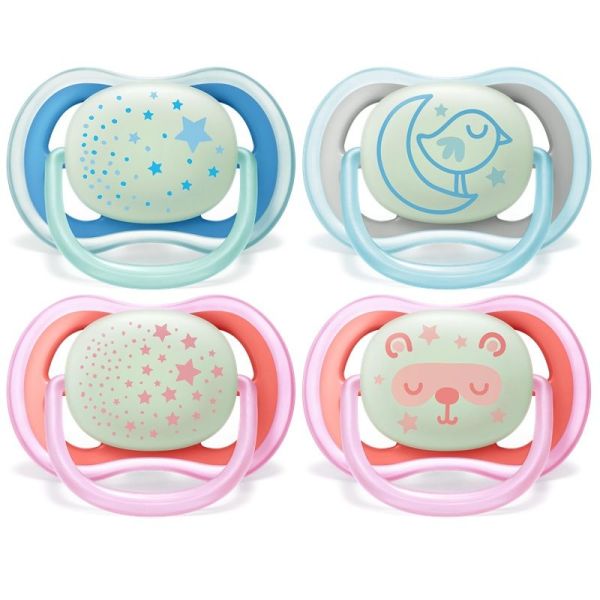 Philips Avent Ultra Air Night Sucettes Nuit Orthodontiques Silicone 6-18 Mois - 2 Sucettes
