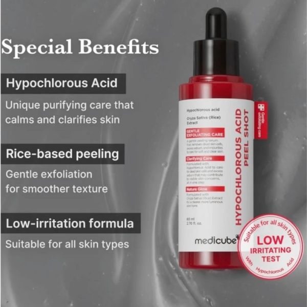Medicube Hypochlorous Acid Peel Shot 80 ml - Exfoliant facial doux et texture affinée