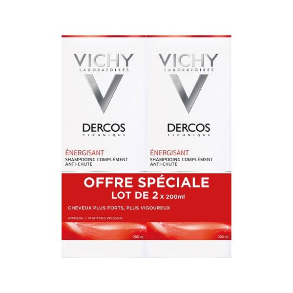 Vichy Dercos Shampooing Énergisant Anti-Chute - Lot de 2 x 200 ml - Tous Types de Cheveux