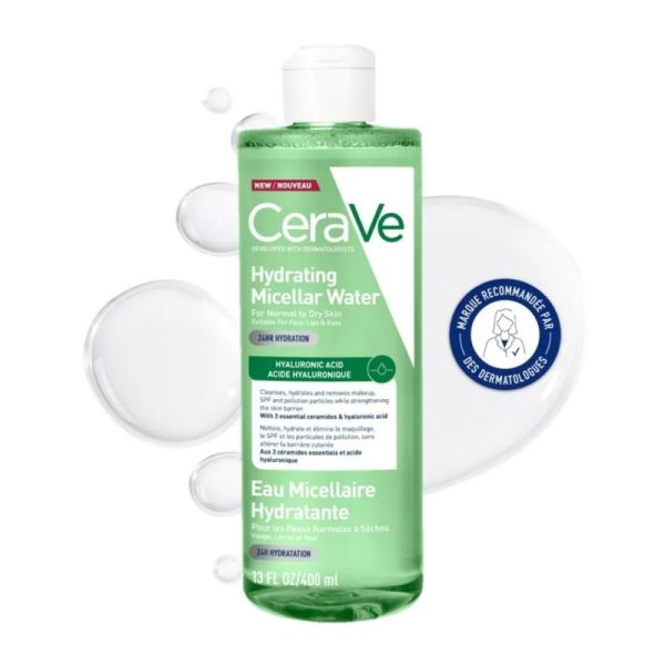 CeraVe Eau Micellaire Hydratante 400 ml - Nettoie, démaquille et hydrate 24h sans rinçage