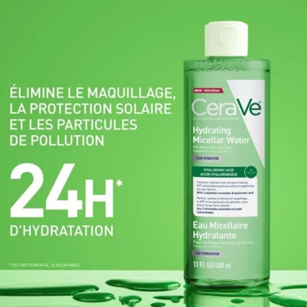 CeraVe Eau Micellaire Hydratante 400 ml - Nettoie, démaquille et hydrate 24h sans rinçage