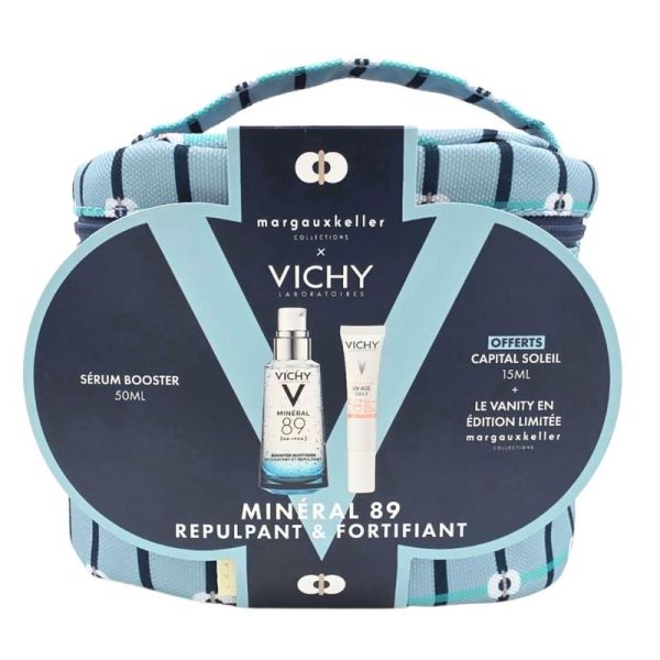 Vichy Coffret Minéral 89 Sérum Booster 50ml + UV-Age Daily SPF50+ 15ml Offert + Vanity Margaux Keller - Hydratation, protection et effet repulpant