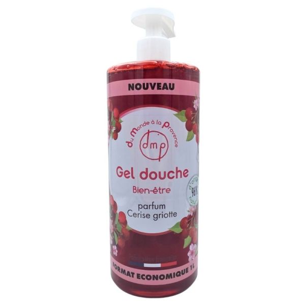 Du Monde à la Provence Gel Douche Bien-être Parfum Cerise Griotte 1L - Nettoyage doux et parfum fruité pour toute la famille
