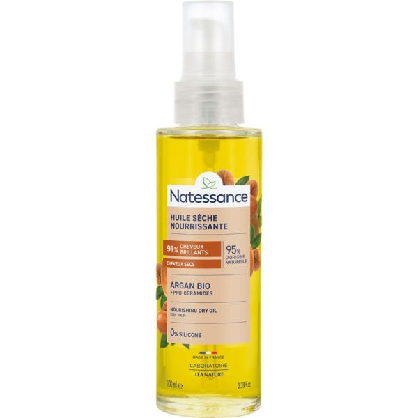 Natessance Huile Sèche Nourrissante à l'Argan Bio 100 ml – Soin capillaire protecteur et réparateur cheveux secs