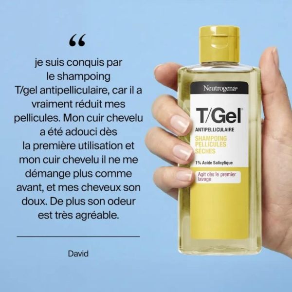 Neutrogena T/Gel Shampoing Pellicules Sèches 250 ml - Hydrate et purifie le cuir chevelu