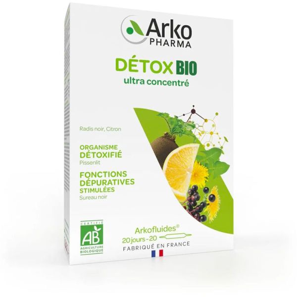 Arkopharma Arkofluides Detox Bio - Favorise l'Élimination de Toxines - 20 Ampoules