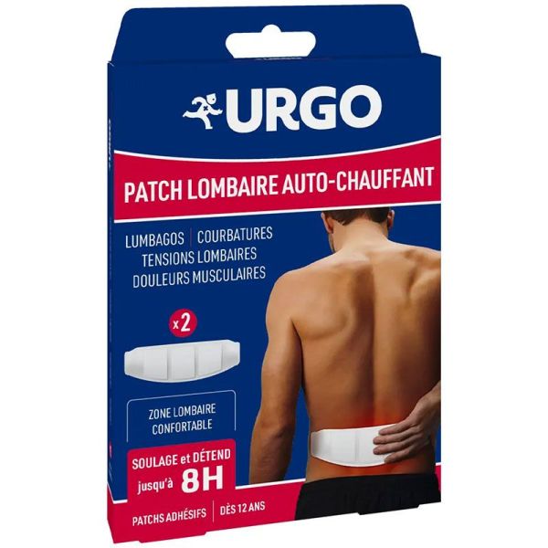 Urgo Patch Auto-Chauffant Lombaires 8h - Calme les Douleurs et Tensions Lombaires - x2 patchs