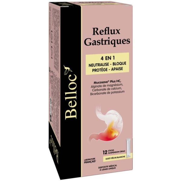 Belloc Reflux Gastriques - Neutralise, Bloque, Protège et Apaise - 12 sticks