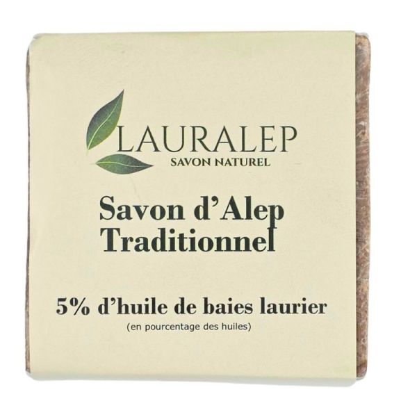 Lauralep Savon d’Alep traditionnel 5% d'huile de baies de Laurier 180g - Adoucit et préserve contre la sécheresse