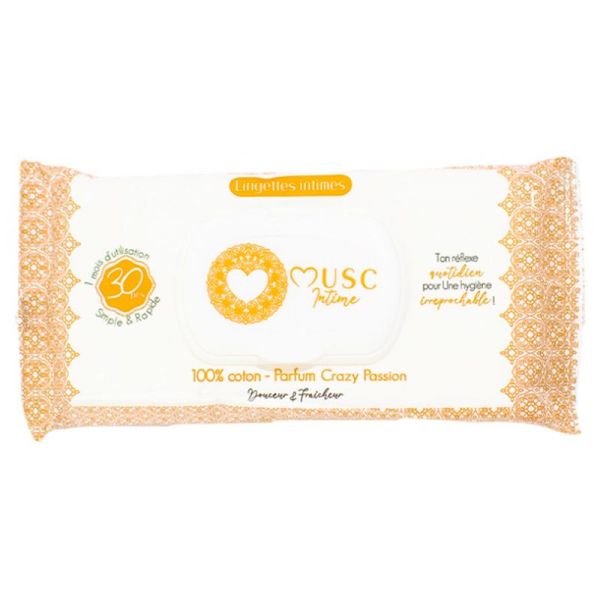 Musc Intime Lingettes Intimes - 30 lingettes - Parfum : Crazy Passion - Fraîcheur intime délicate