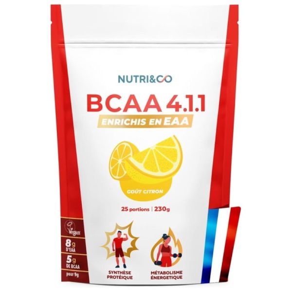 Nutri&Co BCAA 4.1.1 Acides Aminés Essentiels Goût Citron - 225g