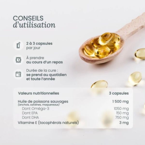 Nutri&Co Oméga-3 Cerveau et Cœur 120 capsules - Huile de poisson ultra-concentrée EPA/DHA