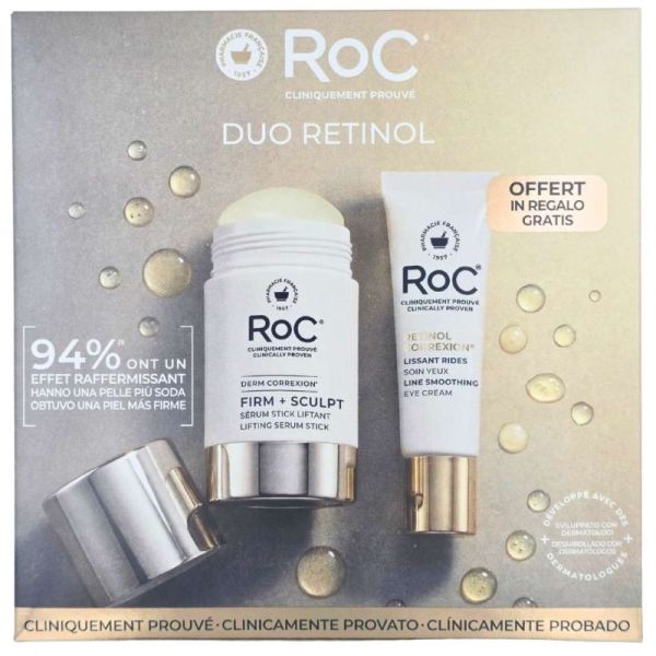 RoC Duo Retinol Sérum Stick Liftant 30g + Soin Yeux 15ml Offert - Fermeté et réduction des rides