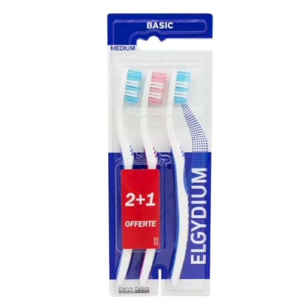 Elgydium Brosse à Dents Basique - Médium - x3 Unités