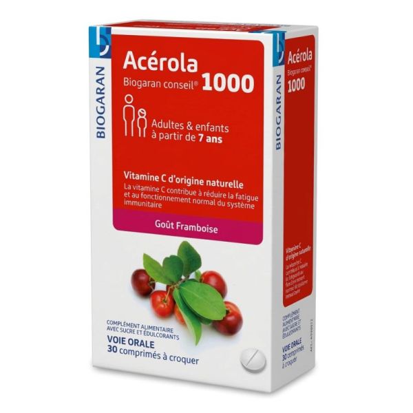 Biogaran Acérola Conseil 1000 30 comprimés - Contribue à réduire la fatigue