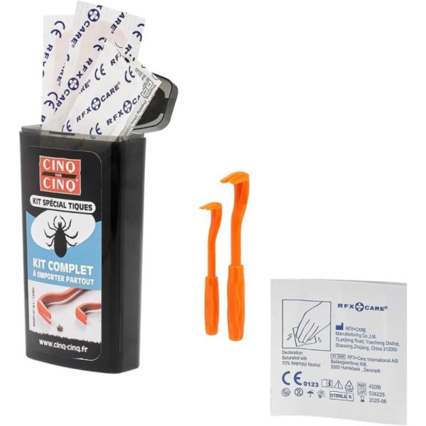 Cinq sur Cinq Kit Spécial Tiques - 2 Tire-Tiques + 2 Lingettes + 4 Pansements + Guide