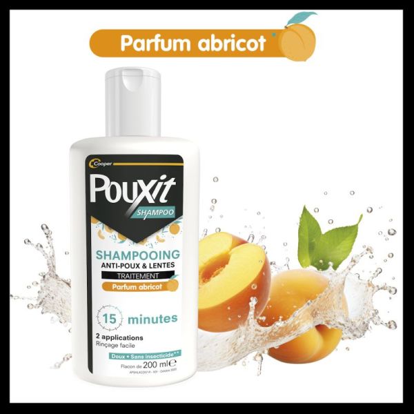 Pouxit Shampoo Abricot Shampooing Anti-Poux Et Lentes Flacon - 200ml - Traitement 15 Minutes, doux, sans insecticide