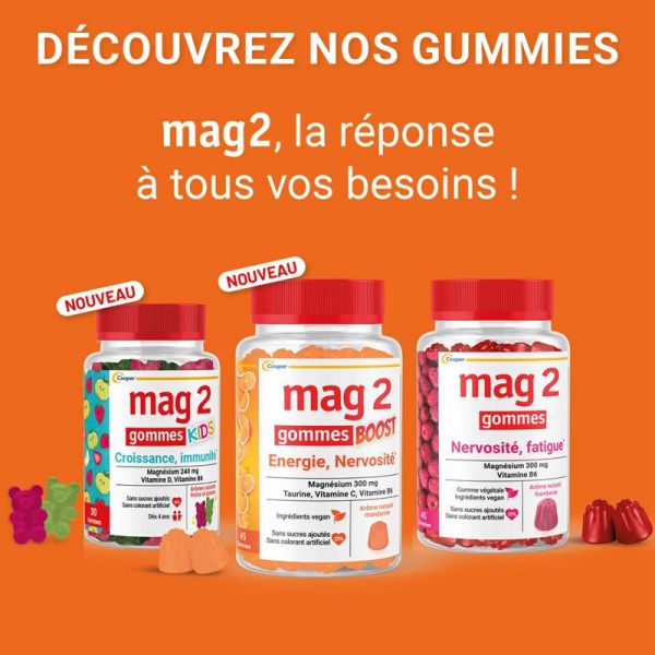 Mag 2 Boost Energie Nervosité - 45 Gommes - Saveur Mandarine - Apporte Énergie et Vitalité