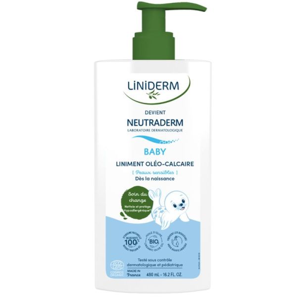 Neutraderm Liniment Bébé Oléo-Calcaire Bio 480 ml Flacon Pompe - Peaux Sensibles