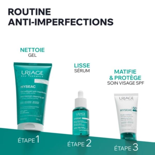 Uriage Hyséac Fluide Matifiant SPF50+ 50 ml - Protection solaire pour peaux mixtes à grasses