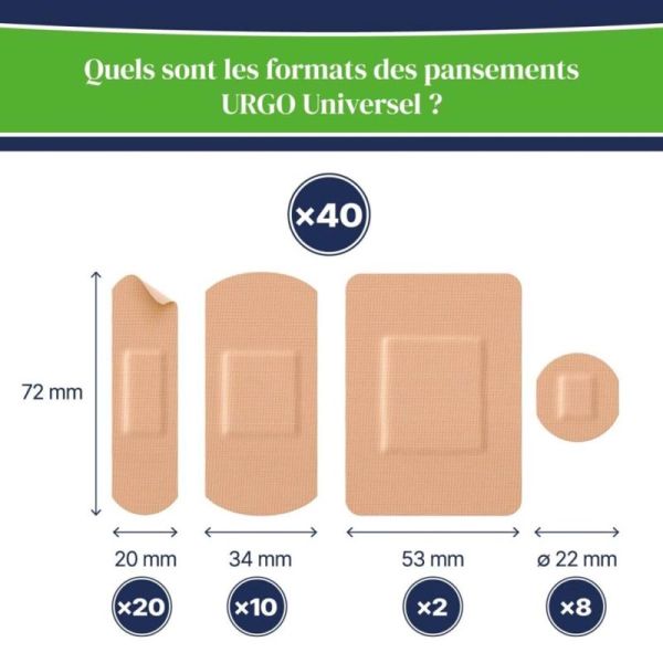 Urgo Pansements Universel 4 Formats - 40 pansements - Pansements flexibles et résistants à l’eau