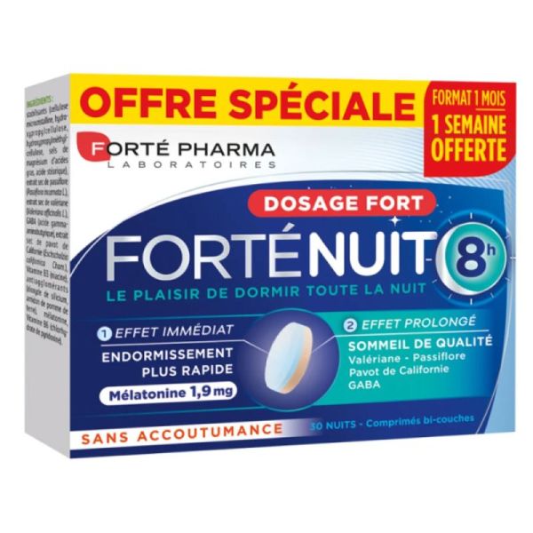 Forté Pharma Forté Nuit 8h - 30 Comprimés - Sommeil Réparateur et Endormissement Naturel