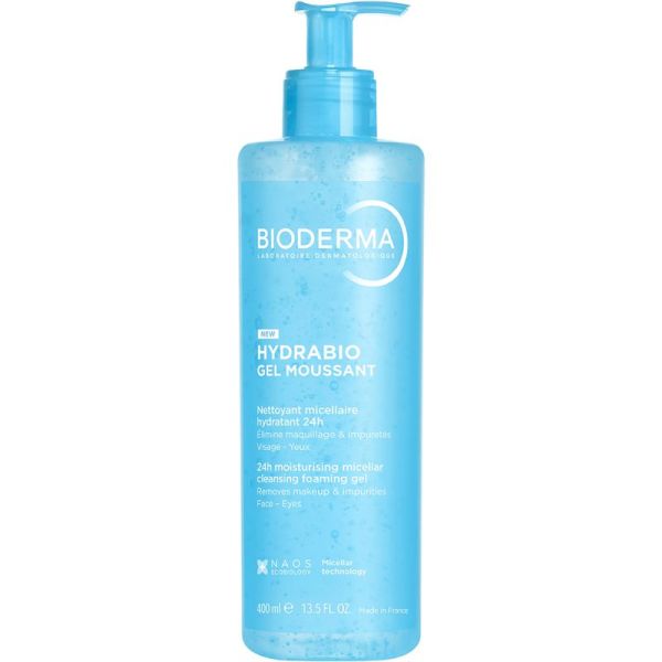 Bioderma Hydrabio Gel Moussant Nettoyant Micellaire Hydratant 24H 400 ml – Nettoyant visage et yeux peaux déshydratées