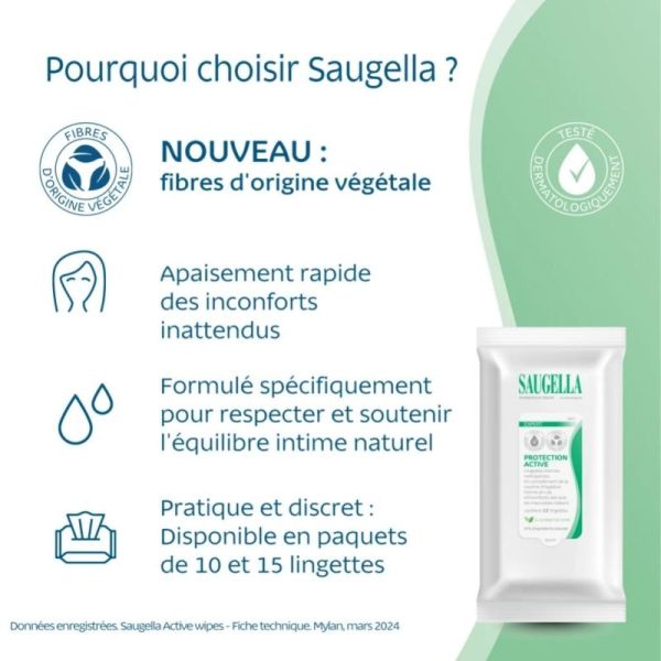 Saugella Antiseptique Naturel Lingettes Intimes Nettoyantes - 15 Lingettes