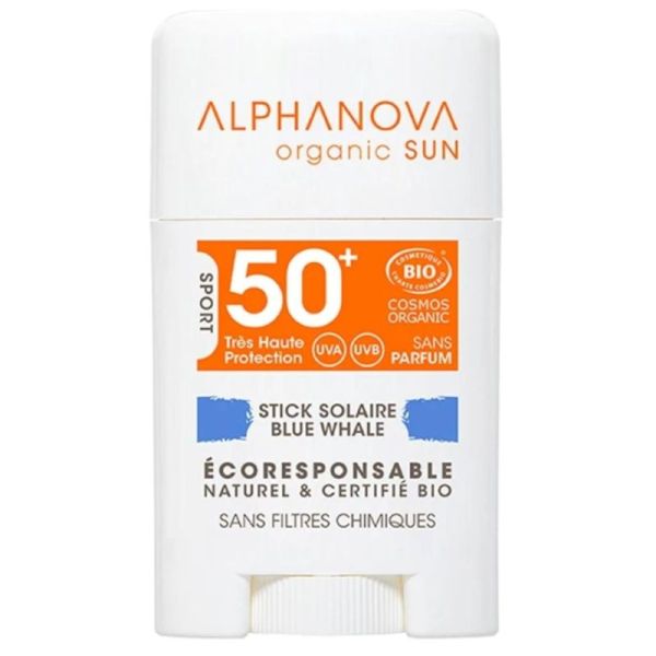 Alphanova Organic Sun Stick Solaire Bleu Visage Bio SPF50+ Très Haute Protection - 12g