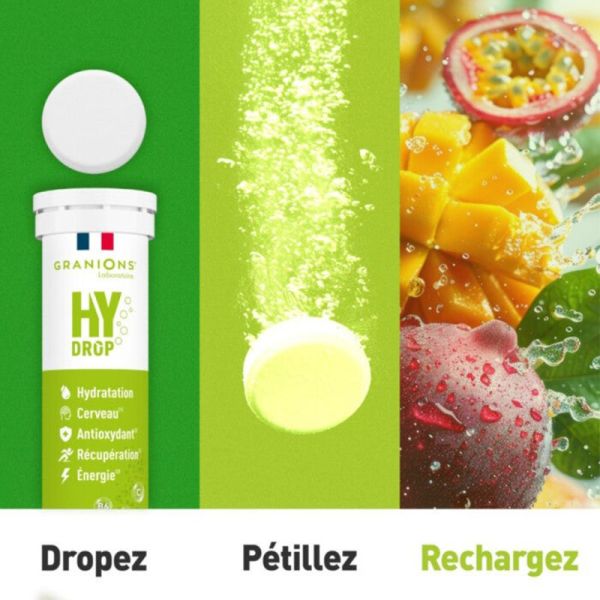 Granions Hydrop Électrolytes Mangue Passion 20 Comprimés Effervescents – Hydratation et énergie