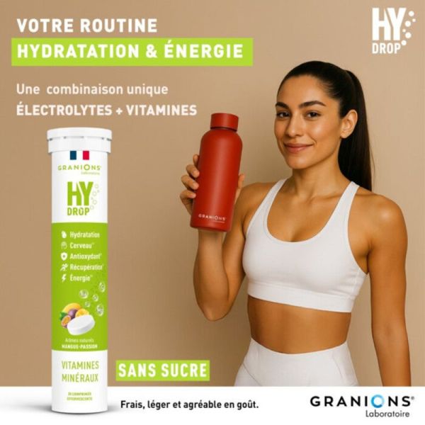 Granions Hydrop Électrolytes Mangue Passion 20 Comprimés Effervescents – Hydratation et énergie