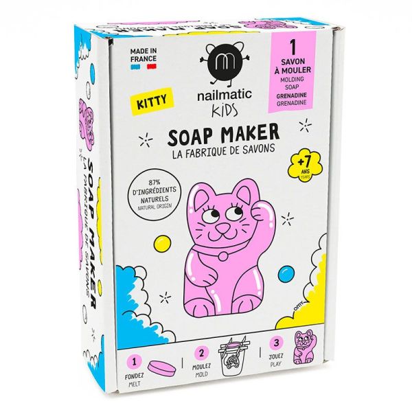 Nailmatic La fabrique de Savons Kitty - 3 savons en Forme de Chat à Mouler - Kit DIY pour Enfants - 1 kit