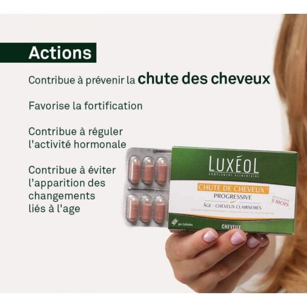 Luxéol Chute de Cheveux Progressive - 90 gélules - âge, cheveux clairsemés