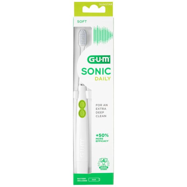 GUM Sonic Daily Brosse à Dents Souple 4100 Couleur : Blanc - 1 unité 