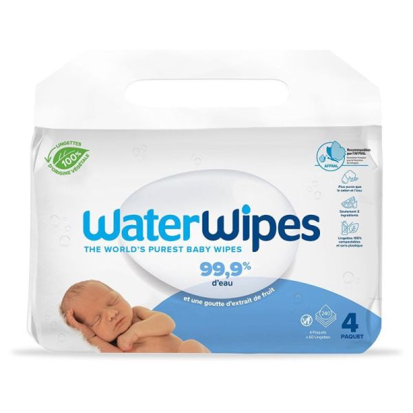 WaterWipes Lingettes Nettoyantes Bébé Biodégradables - Lot de 4 x 60 lingettes