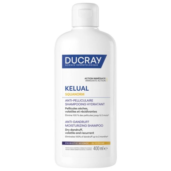 Ducray Kelual Squanorm Shampoing Traitant Hydratant Pellicules Sèches 400ml – Élimination des pellicules
