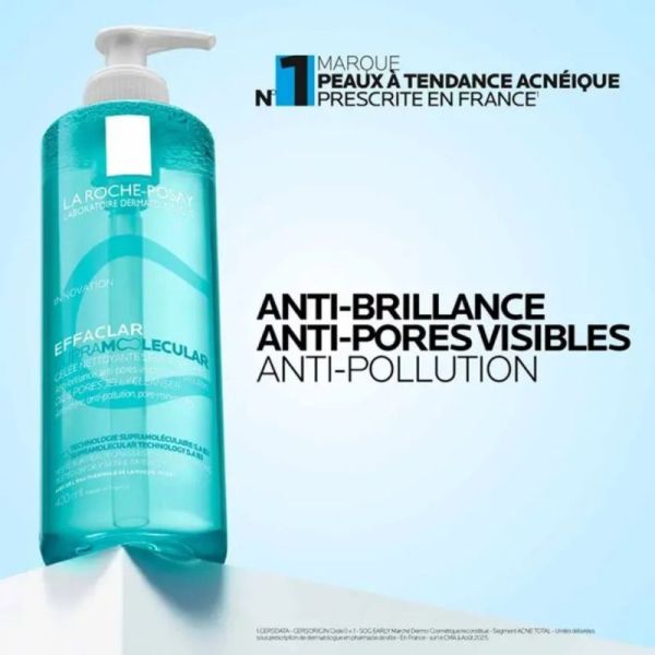 La Roche-Posay Effaclar Gelée Nettoyante Anti-brillance 400 ml - Purifie et matifie les peaux mixtes à grasses