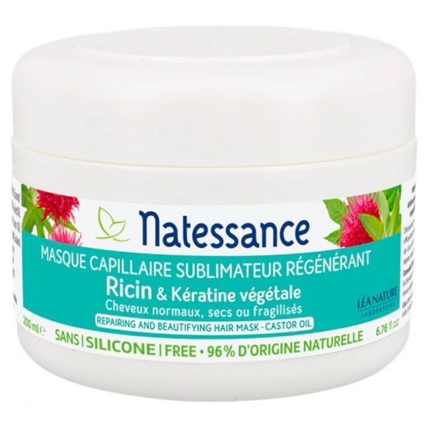 Natessance Masque Capillaire Ricin - 200 ml - Nutrition et éclat pour des cheveux revitalisés