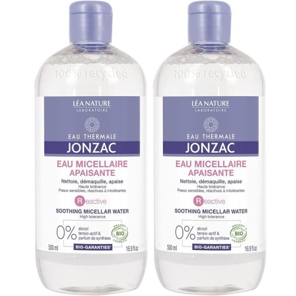 Eau thermale Jonzac REactive Eau Micellaire Apaisante Bio - 2x500ml - Nettoie, démaquille et calme