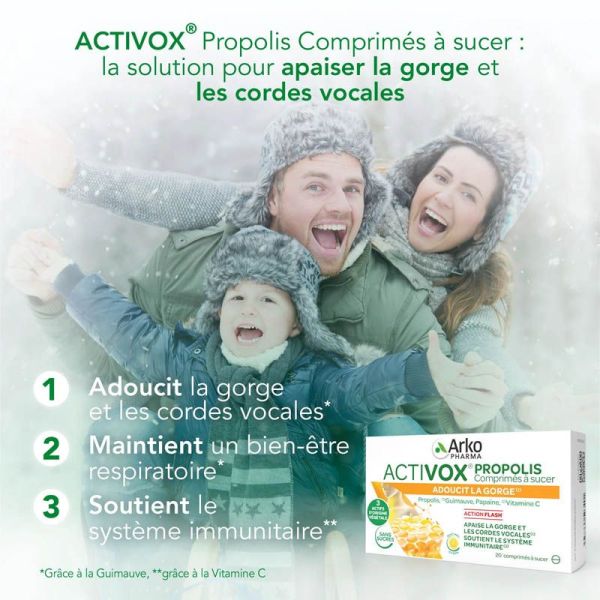 Activox Propolis 20 Comprimés à Sucer - Action flash, apaise la gorge et les cordes vocales, soutient le système immunitaire